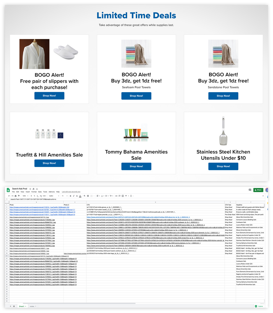 Spreadsheet Driven Deals Landing Page